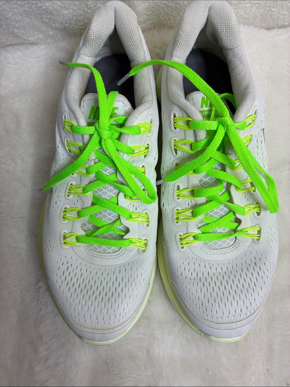 Nike White Sneakers with Neon Green Laces
